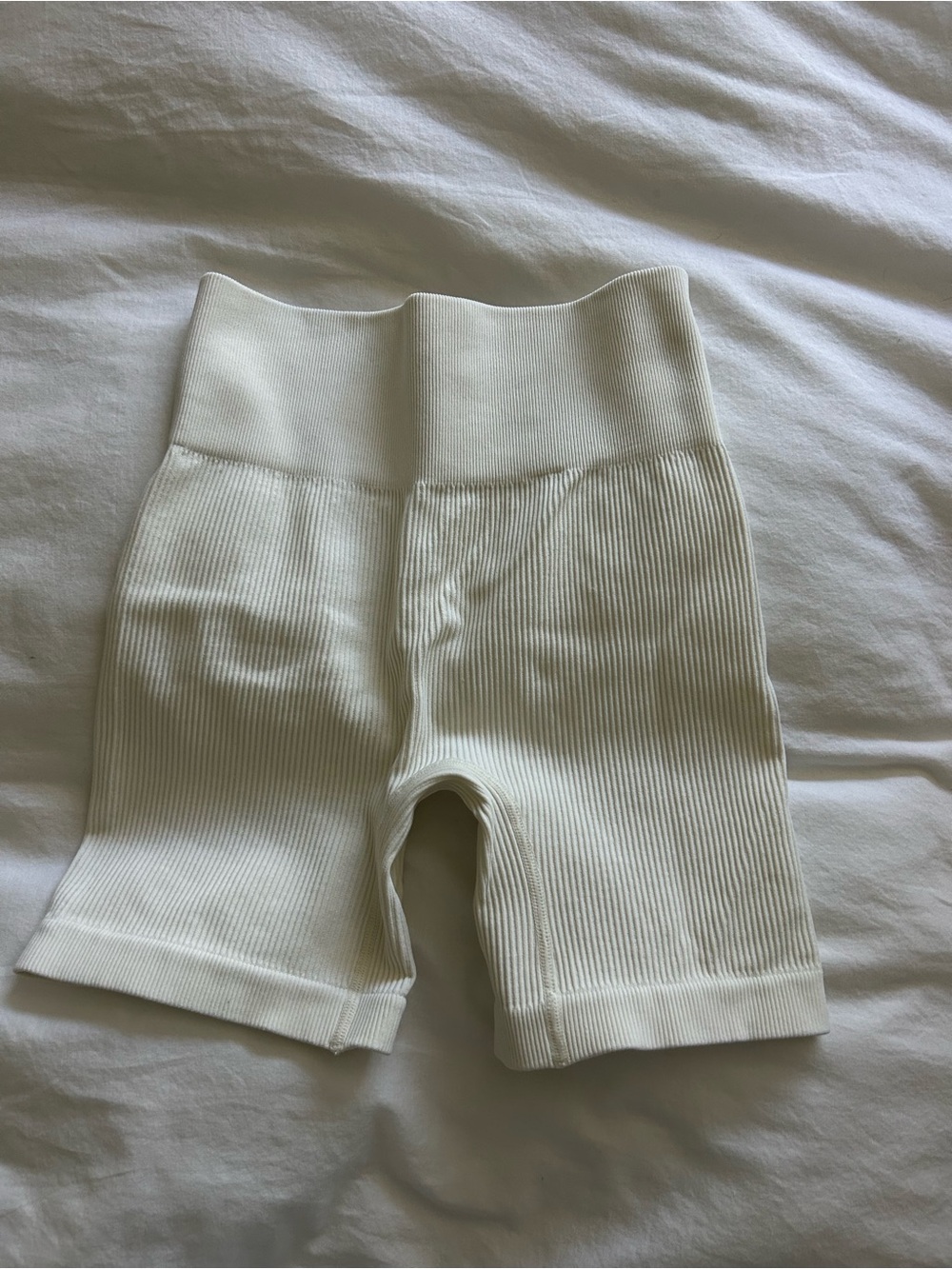 Cream White Ribbed Shorts